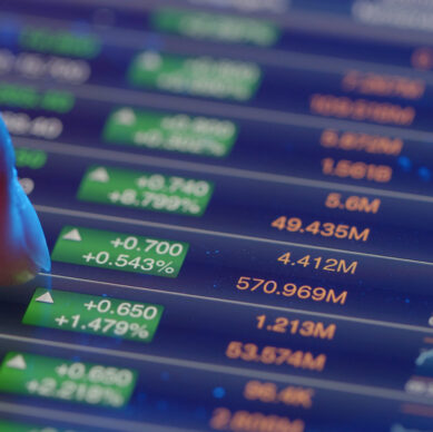 Stock market analysis on digital tablet