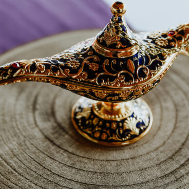 A closeup shot of an Alladin lamp