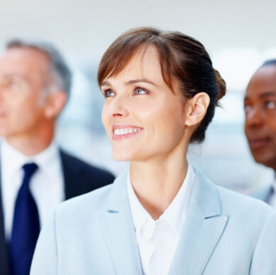 Female executive looking towards future.